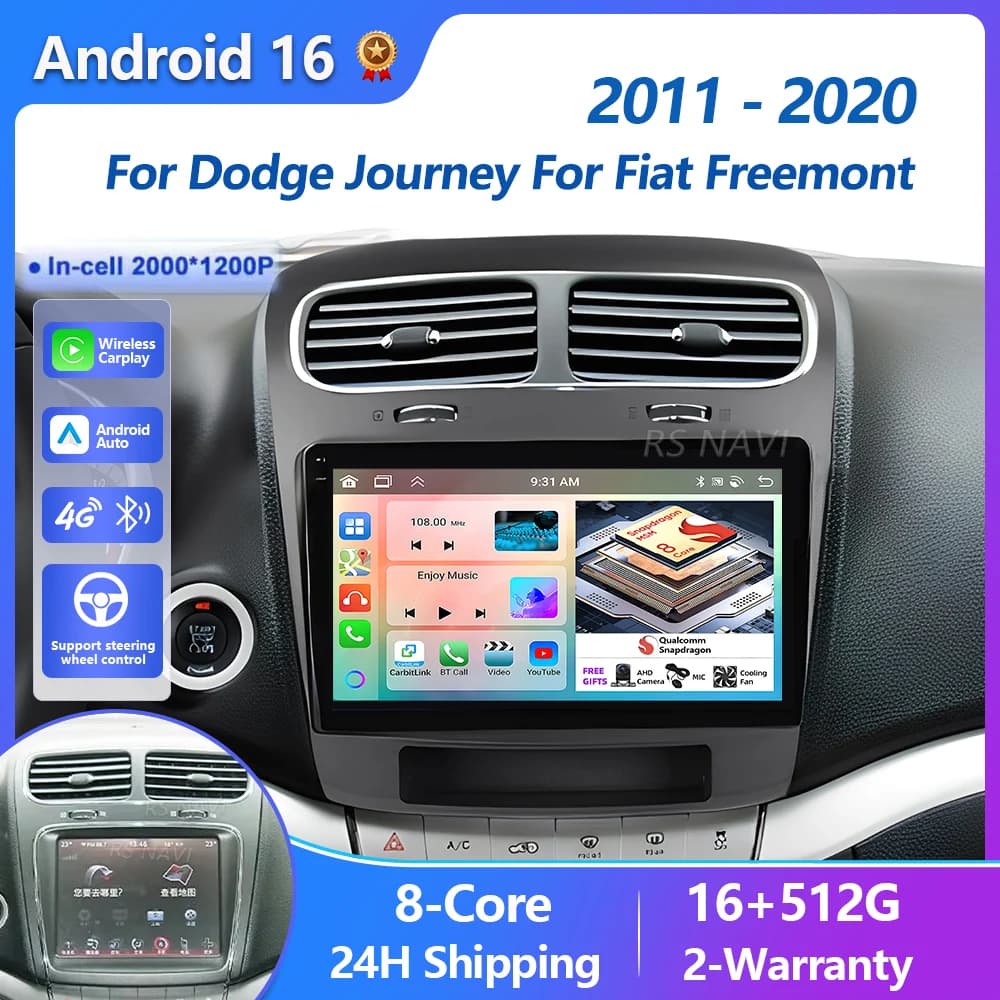 Plug and Play Android 15 Carplay Auto Qualcomm 2K QLED Schermo Lettore di autoradio per Dodge Journey per Fiat Freemont 2011 - 2020