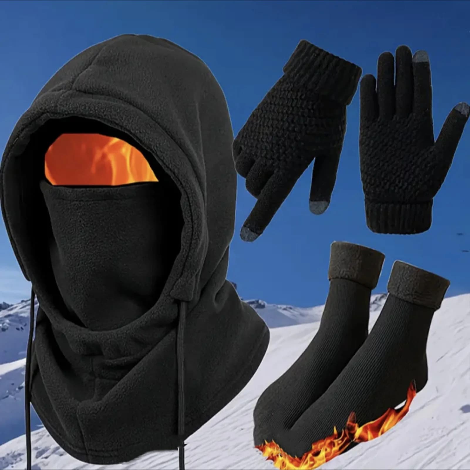 3-4 pieces winter hat gloves socks set anti-slip non-slip elastic unisex for outdoor sports and everyday use