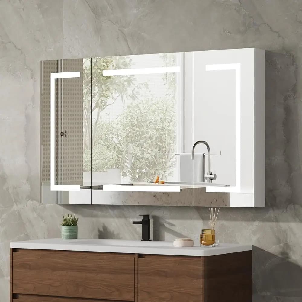LED Medicine Cabinet with Mirror or Bathroom, Assembly-ree Lighted Medicine Cabinet, og, SteplDimming, 3 Col, 2 Outlets, 2USB, W