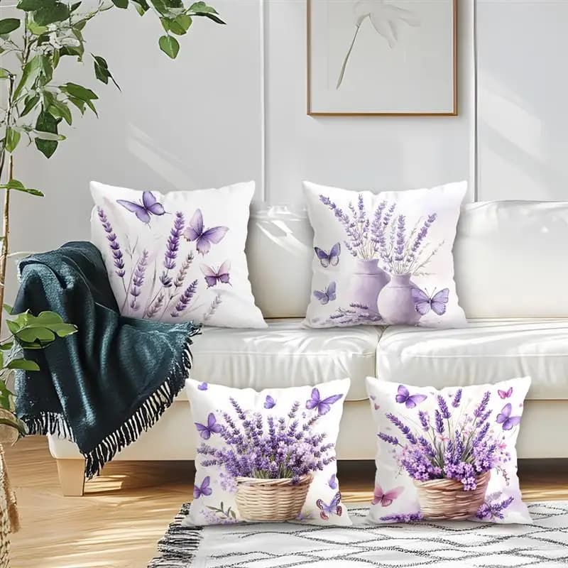 Butterfly Lavender Cushions Pillowcase Printed Polyester 45x45cm Throw Pillow Cover Decorative Sofa Bed Cushions Pillowslip