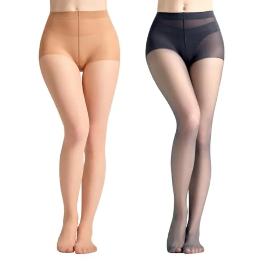 2 Pairs Sheer Tights for Women with Run Resistant, 30D Soft Silky Nylon Stockings Under Dress