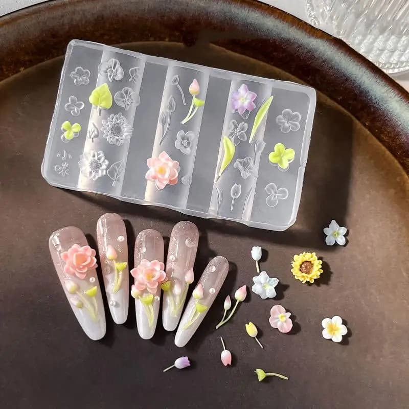 Stampo in Silicone 3D a Forma di Fiore per Unghie, Modello Riutilizzabile per Nail Art, per Design Fai-da-Te con Smalto Gel
