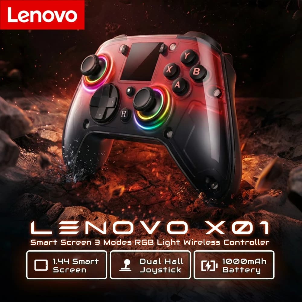 Controller Wireless Lenovo X01 con Schermo Smart da 1,44 Pollici, 3 Modalità per Switch, PS4, iOS, Android, PC, TV, Gamepad Programmabile con Pulsanti Posteriori