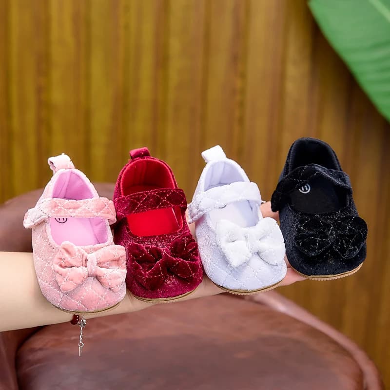 Scarpe da principessa per bambina con fiocco, design con superficie spazzolata, suola in gomma, scarpe Mary Jane piatte alla moda per bambini, adatte a tutte le stagioni, per interni ed esterni