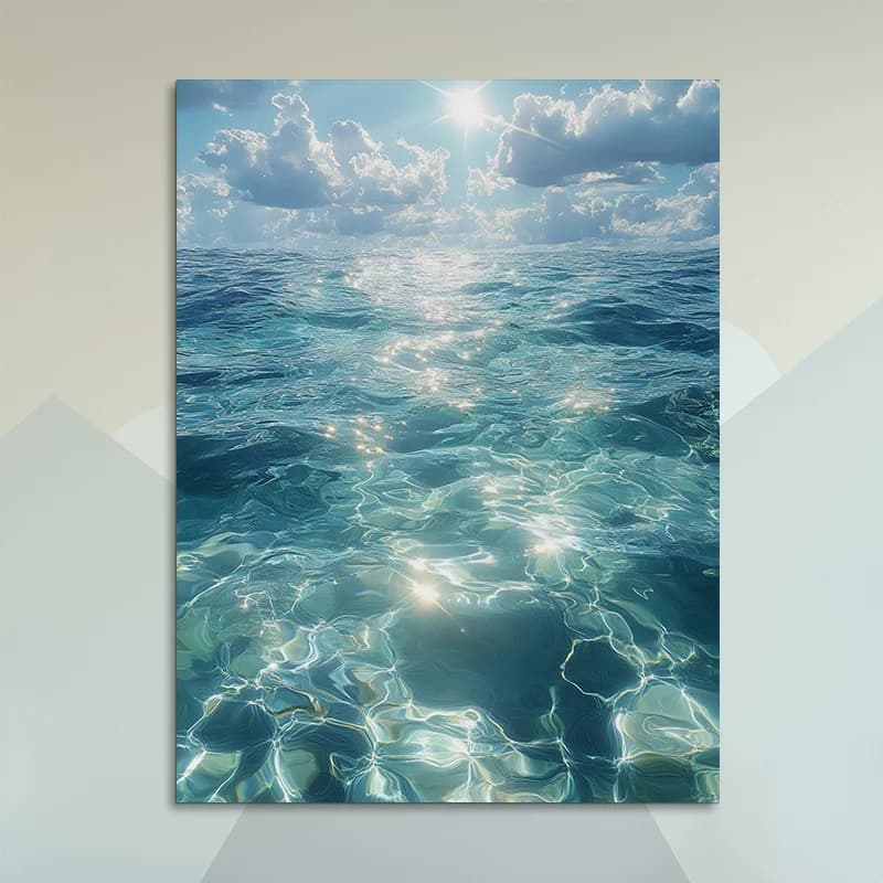 1pc Frameless Blue Sky and Sea Canvas Oil Painting, Serene Ocean Waves Wall Art Poster for Home, Bedroom, Living Room, Office,