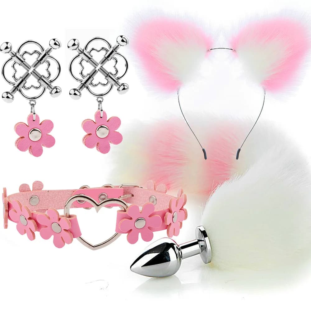 Sexy Fox Tail Cat Ears Headbands Set For Women Adult Sex Product Men Butt Plug Metal Anal Plug Sex Toys For Couples Cosplay
