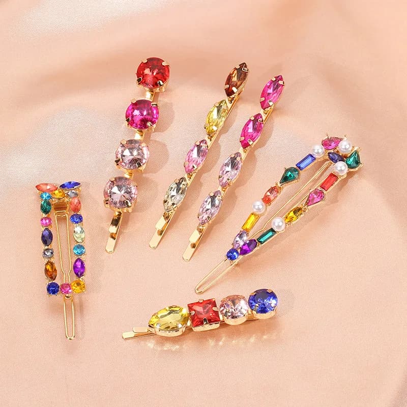 Luxury Elegance Women Green Pin k Geometric Crystal strass Barrettes in metallo Hair pin s Bobby Pin Hair Clip accessori per capelli