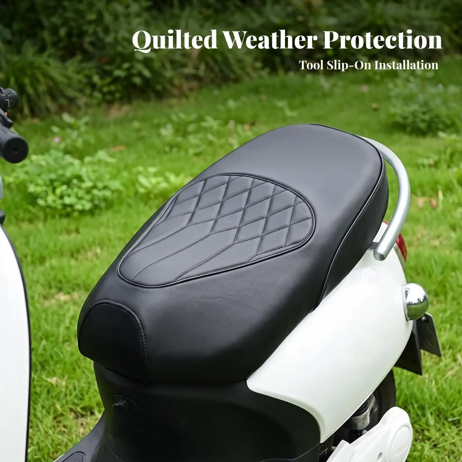 PU Leather Motorcycle Seat Cover Diamond Stitched Waterproof Saddle Protector Comfortable Cushion for All Weather