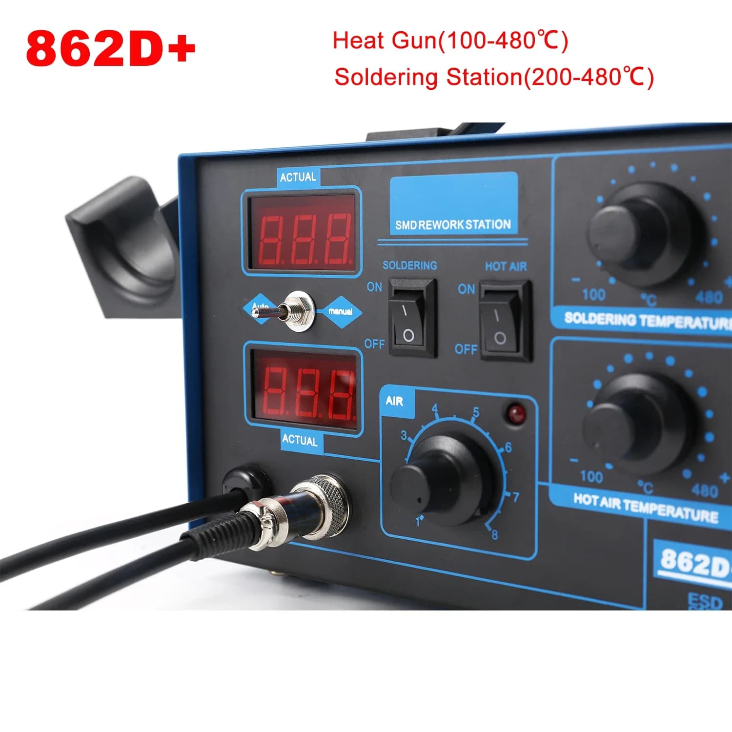 862D+ Soldering Station 2 In 1 BGA Rework Station Soldering Iron Hot Air Gun For IC SMD Desoldering LED digital display CE