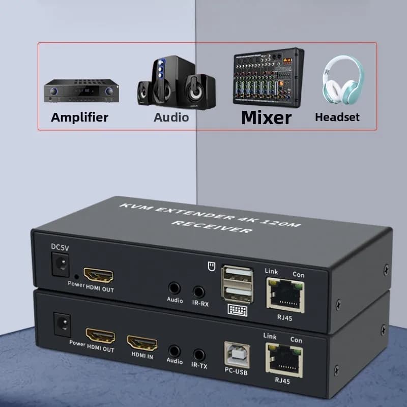 4K USB KVM Extender 120M over Cat6 KVM Extender HD RJ45 Over Lan Network KVM HDTV Extender with USB For Mouse Keyboard
