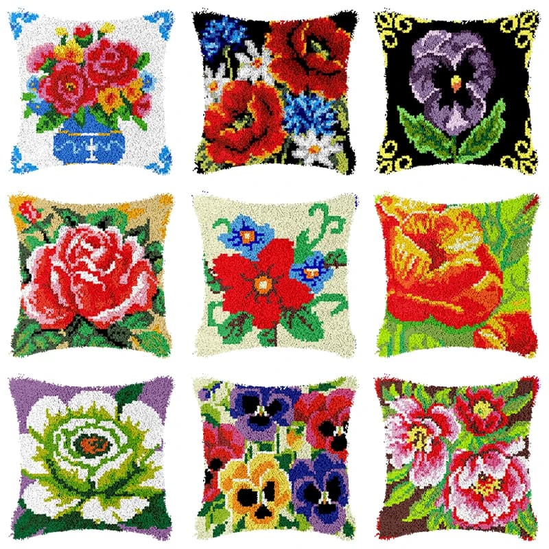 Flowers latch hook kits clearance Cushion wool Latch Hook Knot pillow package Mat DIY Craft Cross Stitch Needlework Embroidery