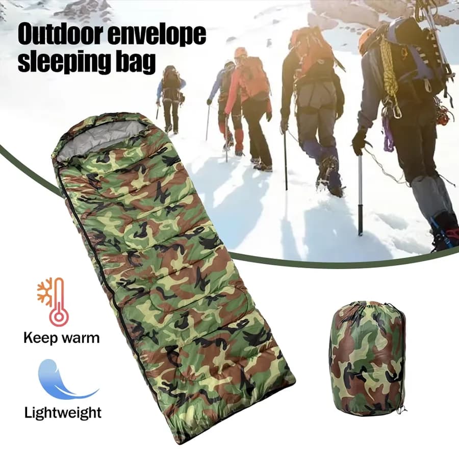 Dirty-proof shackle, mimetic green bedding with warm hat, suitable for outdoor camping, hiking and backpacking