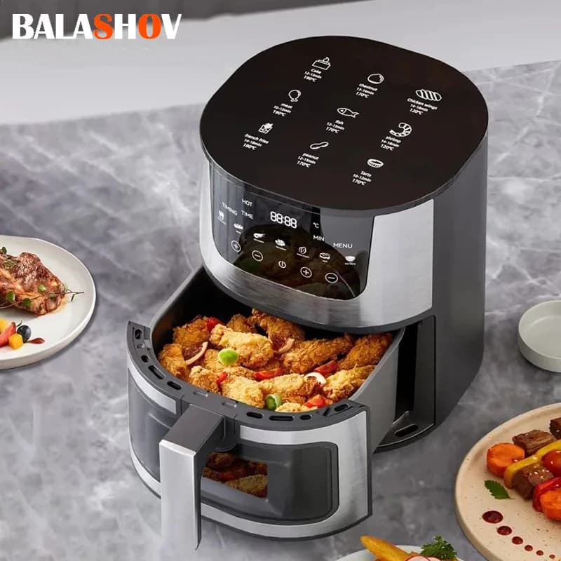 Smart 7L Electric Air Fridge Hot Convection Multifunctional Oven Oil Free Fryer LED Touch Control Visible Window 1400W