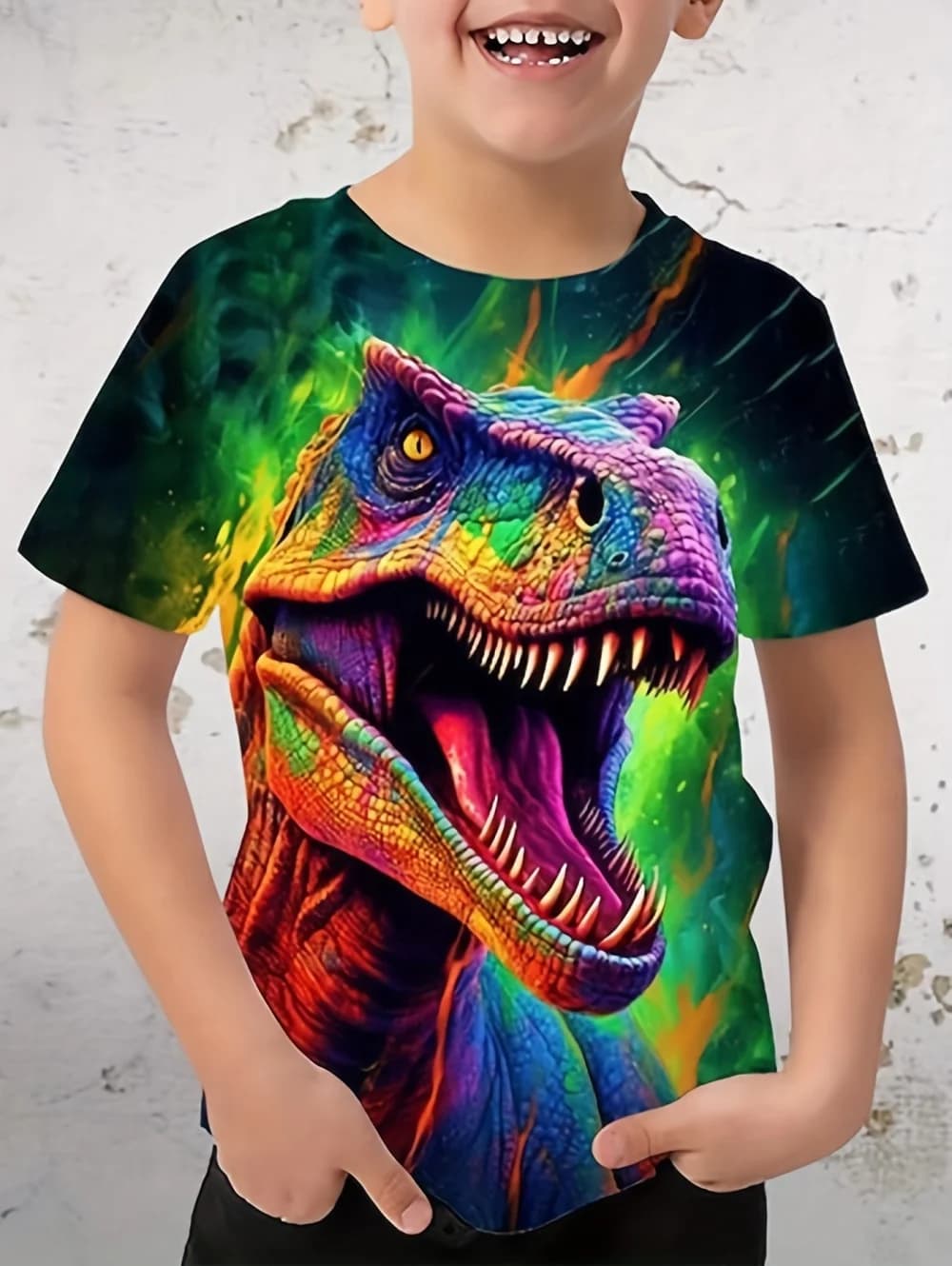 T-shirt da ragazzo Realistica dinosauro 3D stampato T-shirt casual estiva a maniche corte per bambini Top T-shirt larghe Abbigliamento per bambini