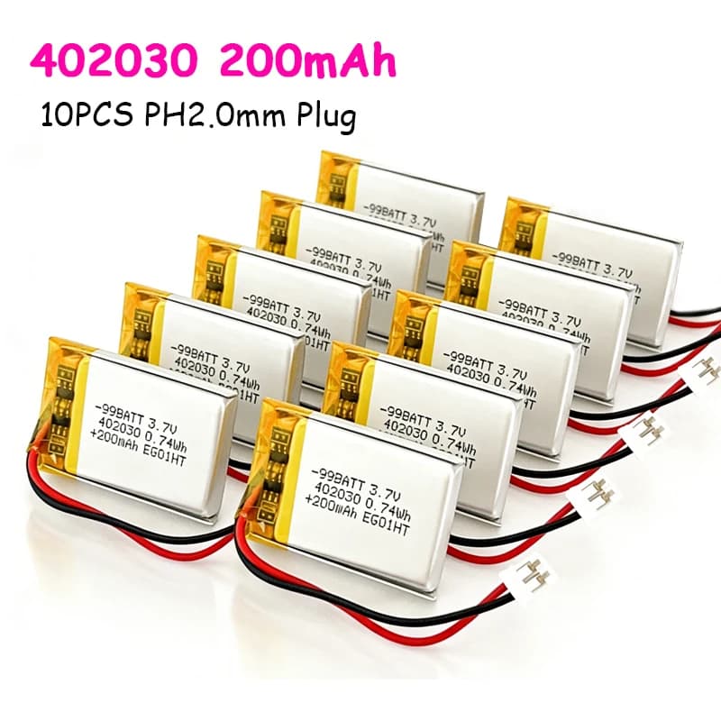10pcs 402030 200mAh 3.7V LiPolymer Battery for Smart Bracelet Voice Recorder GPS Tablet PC Pet Training Tool Webcam Rechargeable