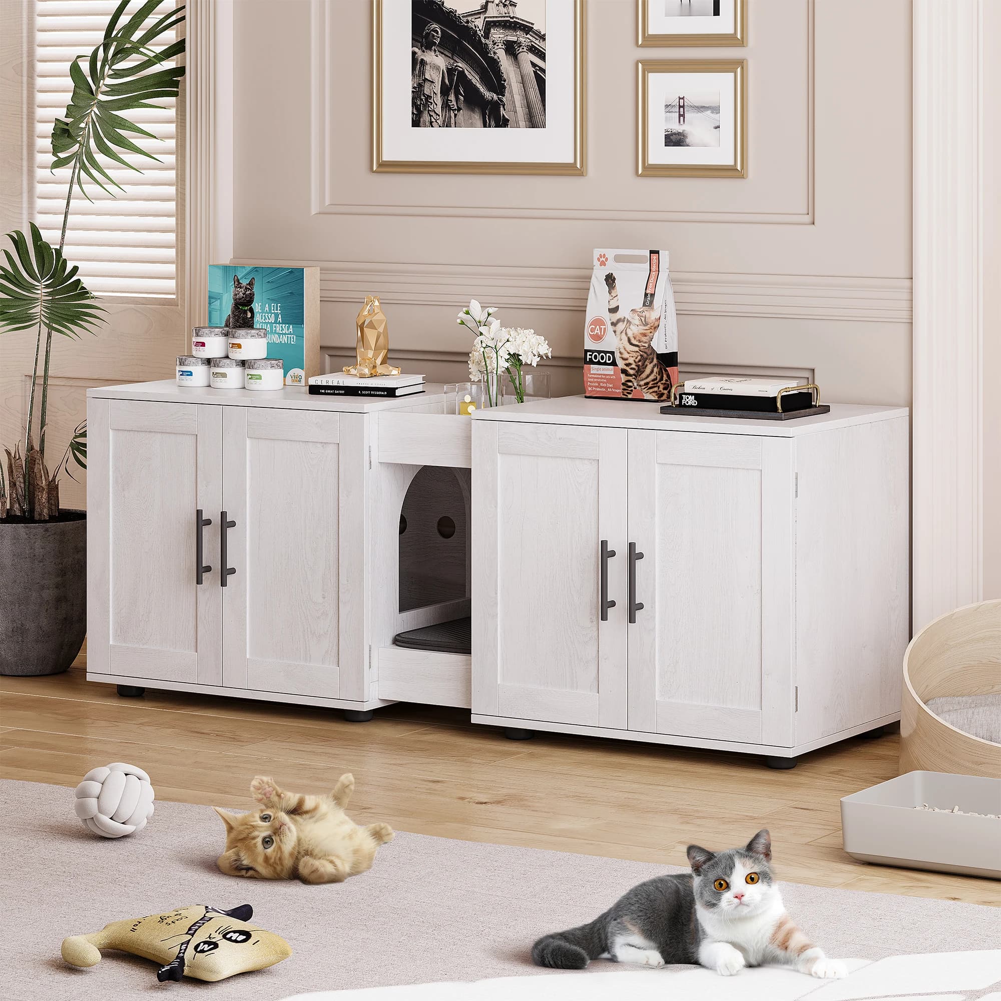 Armadietto per lettiera con doppia stanza Armadietto per lettiera nascosta per gatti 55" l x 17,7" l x 22,5" l Casetta per gatti chiusa in legno