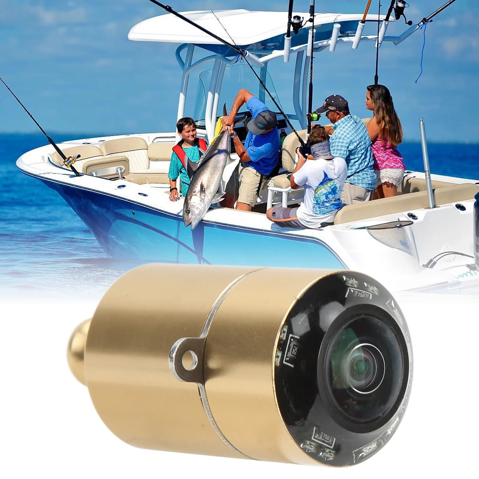 Telecamera per la rilevazione di pesci Telecamera Fish Finder professionale CVBS HD con pixel ad alta definizione e luce a infrarossi per barca 5V‑28V
