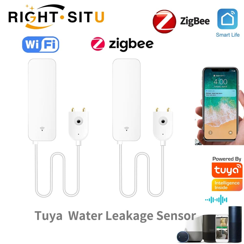 Sensore di perdite d'acqua WiFi Tuya, rilevatore di perdite d'acqua, avvisi di notifica APP Smartlife, allarme di perdite Sensore di allagamento dell'acqua di sicurezza domestica
