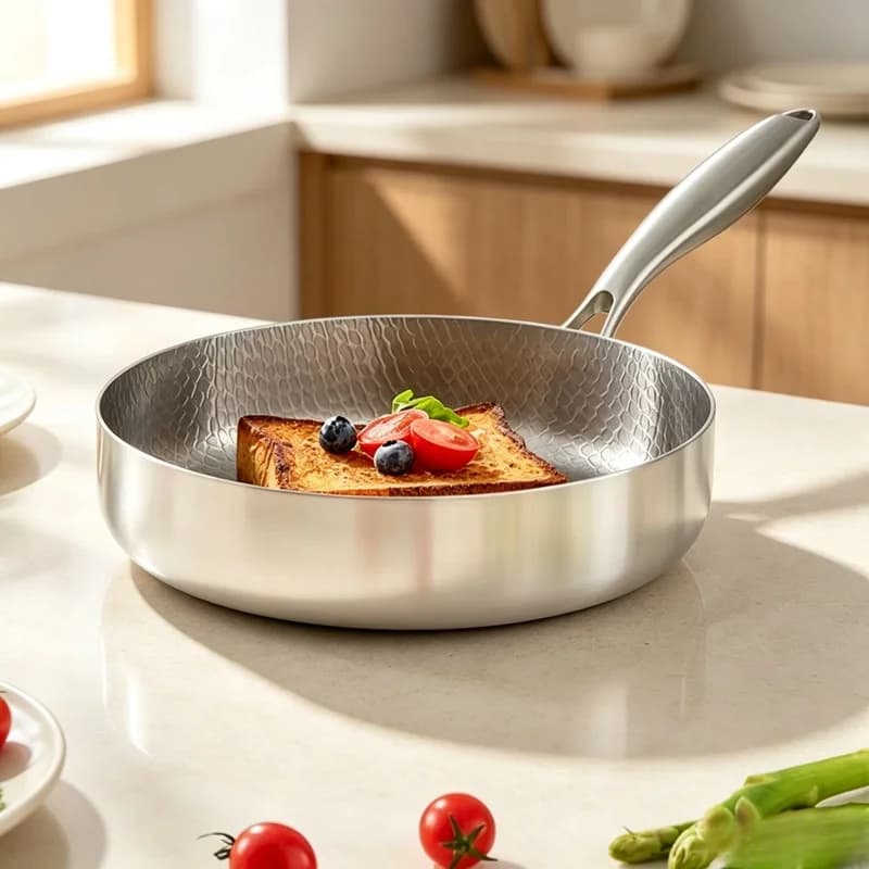 Titanium Stainless Steel Uncoated Nonstick Wok Frying Pan Steak Egg Skillet Home Cookware for Induction Cooker and Gas Stove