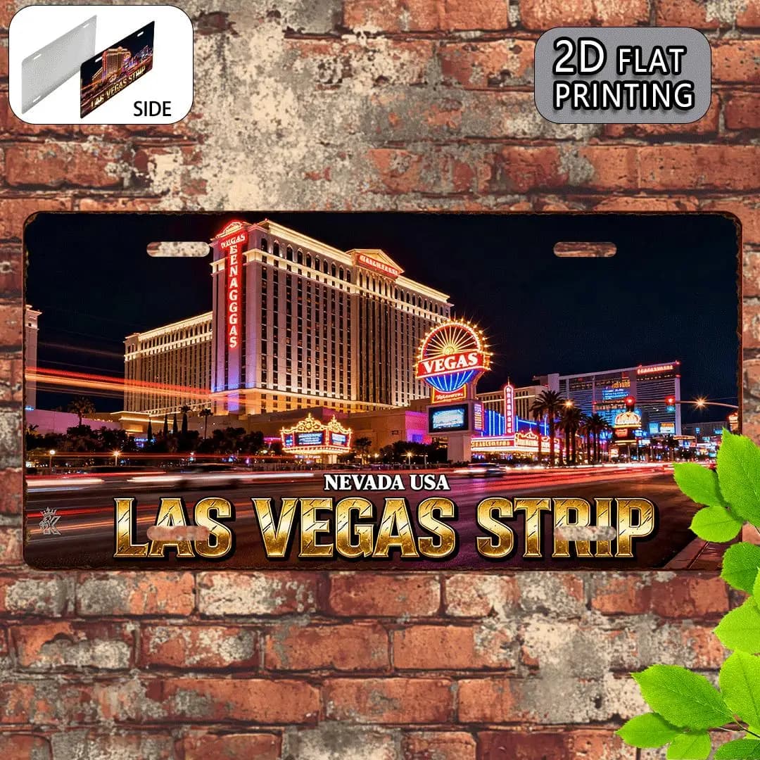 Scenografia notturna della strada di Las Vegas, Nevada, USA, targa stampata piatta 2D, pittura su metallo in alluminio, stampa nitida ad alta definizione