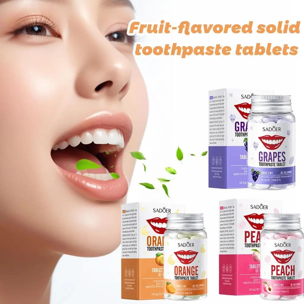 SADOER Solid Dentifricio Compressed Fruit Taste Dentifricio Tablets Masticabili Alito Fresco Whitening Denti Gusti Orange and Fishing