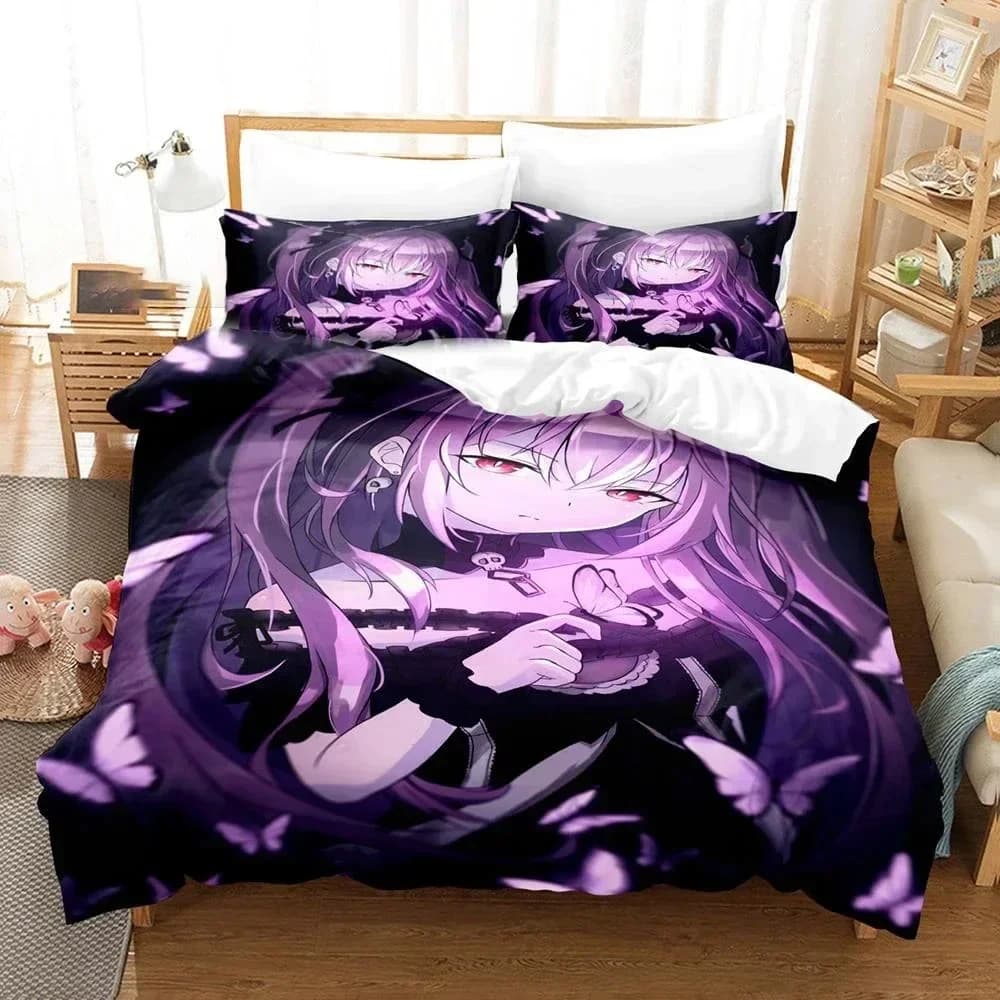 Set Letto Stampato 3D Uruha Rushia Anime Hololive Butterfly Girl, Copripiumino, Federe, Set Biancheria da Letto, Lenzuola, Copripiumino, Varie Misure