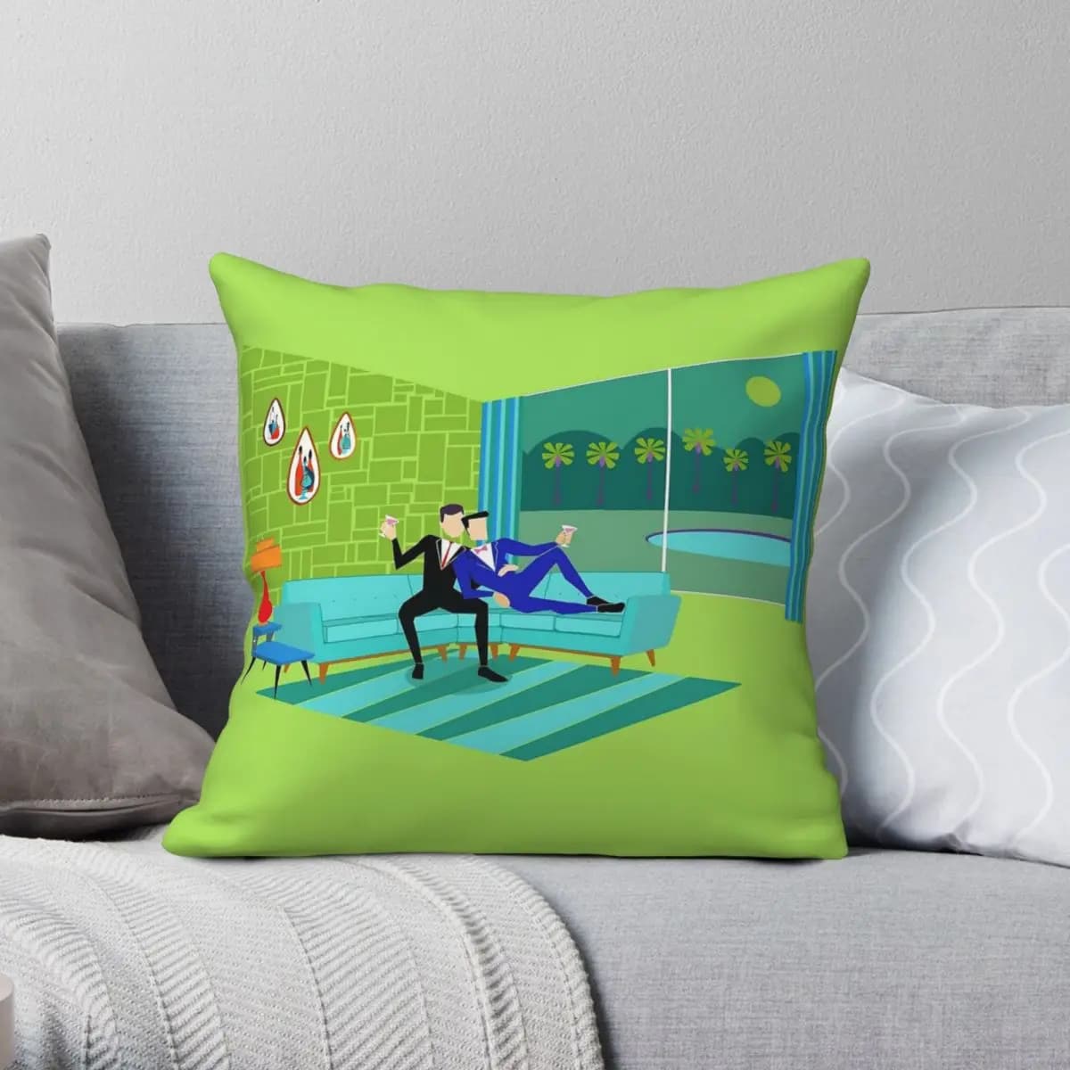 Retro Romantic Gay Couple Pillowcase Polyester Linen Velvet Printed Zip Decor Sofa Seater Cushion Cover