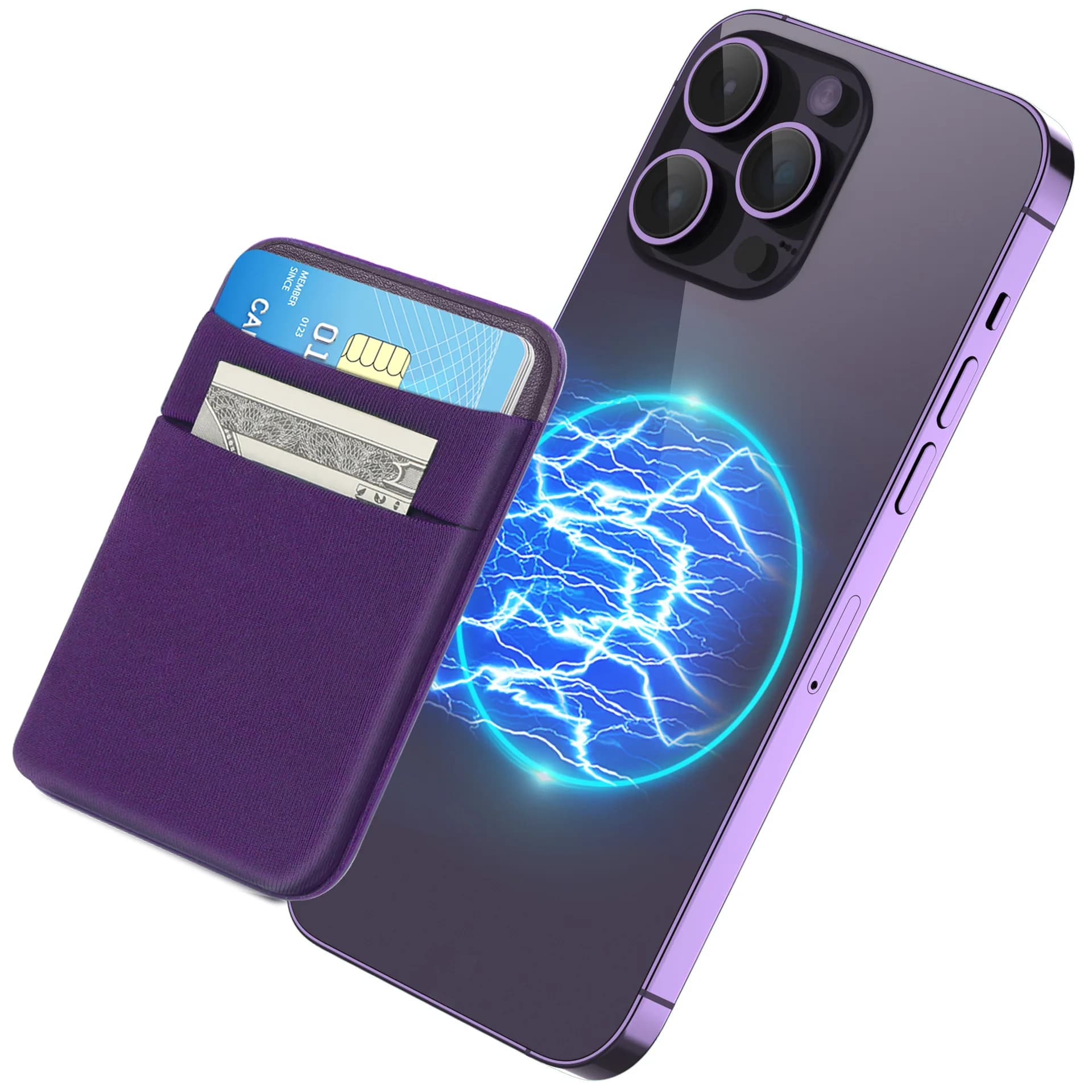 Portafoglio per Telefono con Porta Carte Elastico in Lycra Compatibile con MagSafe per Apple 16 15 Pro Max Samsung Android
