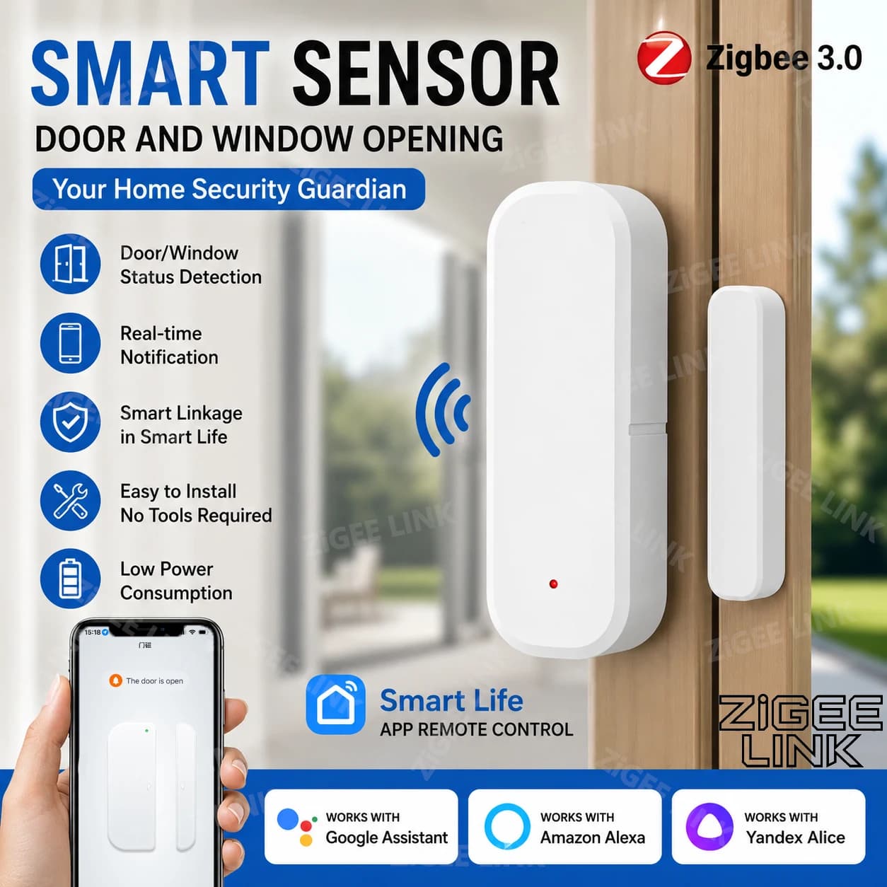 Tuya Zigbee 3.0 Door & Window Sensor Intelligent Security Alarm Open & Close Detectors Contact Sensor for Home Lock Door Control App