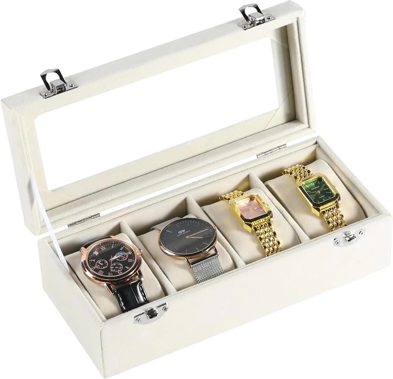 Watch box, velvet case with glass lid, organizer for men's and women's watches, watch case with lock, watch holder D