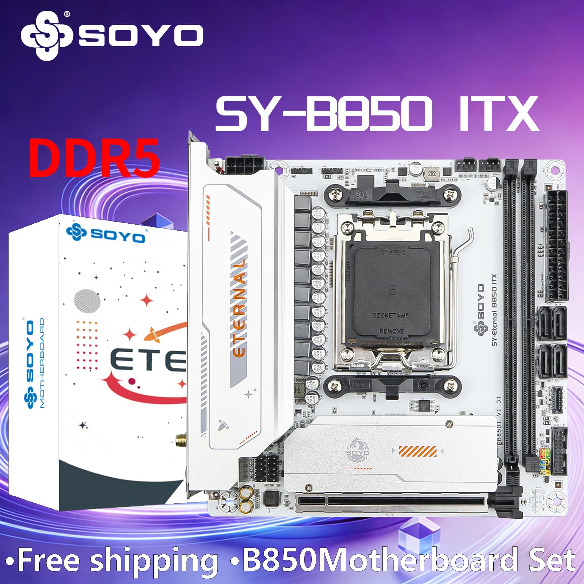 Scheda Madre SOYO B850ITX AMD per Processori AMD Ryzen AM5 DDR5 Supporta CPU 8000 9000 PCIe 5.0x16 PCIe 4.0x4 M.2 ARGB WIFI6 HDMI DP