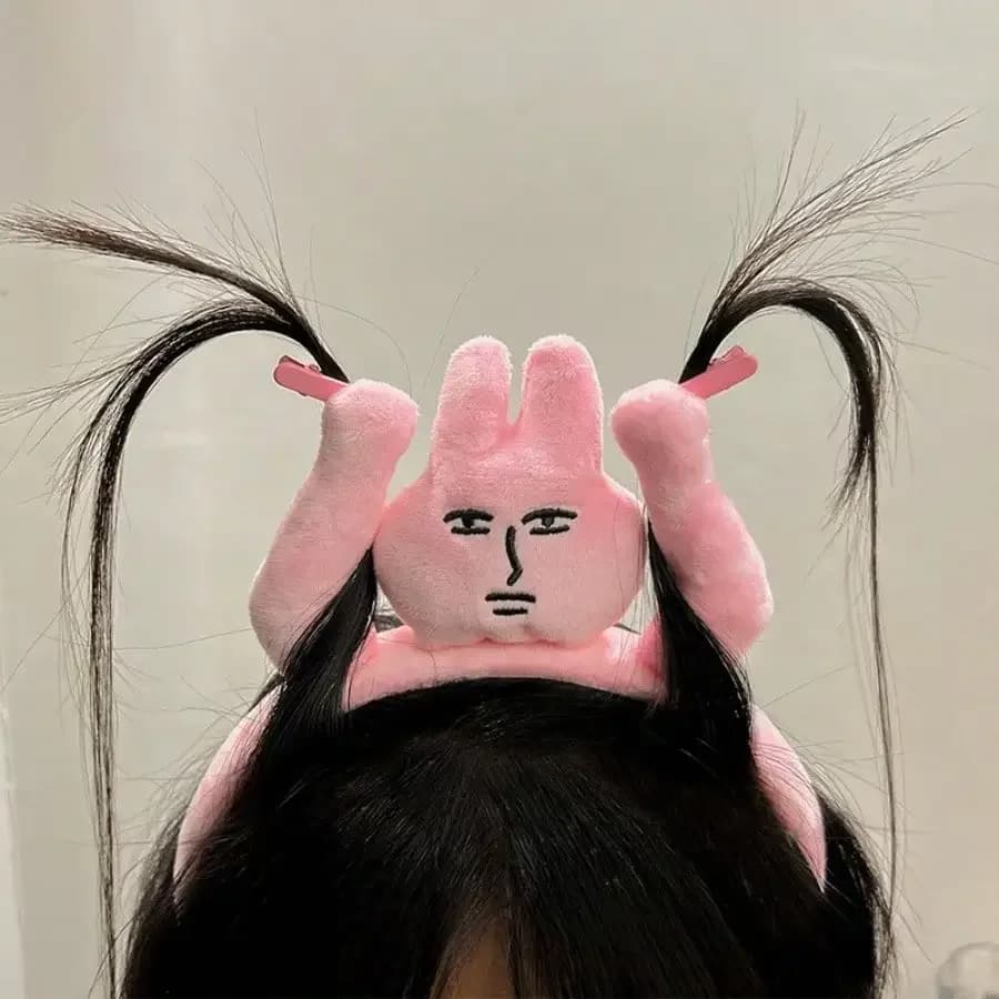 Divertente fascia per capelli rosa in peluche a forma di coniglio per adulti, accessorio per costumi da festa