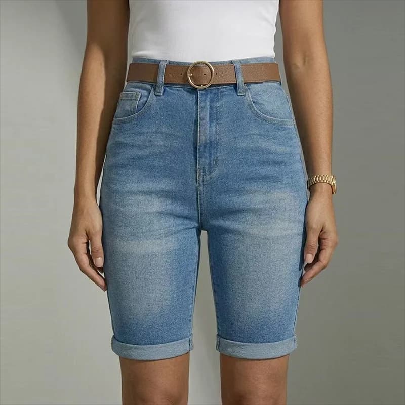 Jeans skinny al ginocchio da donna Pantaloni a vita alta Pantaloncini di jeans elasticizzati Jeans da mamma Pantaloni a matita slim Pantaloni in denim comfort casual