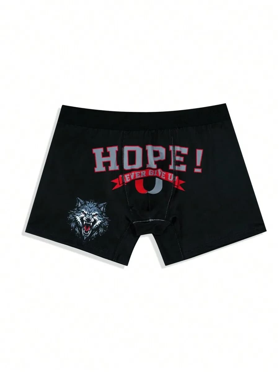 Mens Wolf Graphic Boxer Shorts With Hope Motto Print