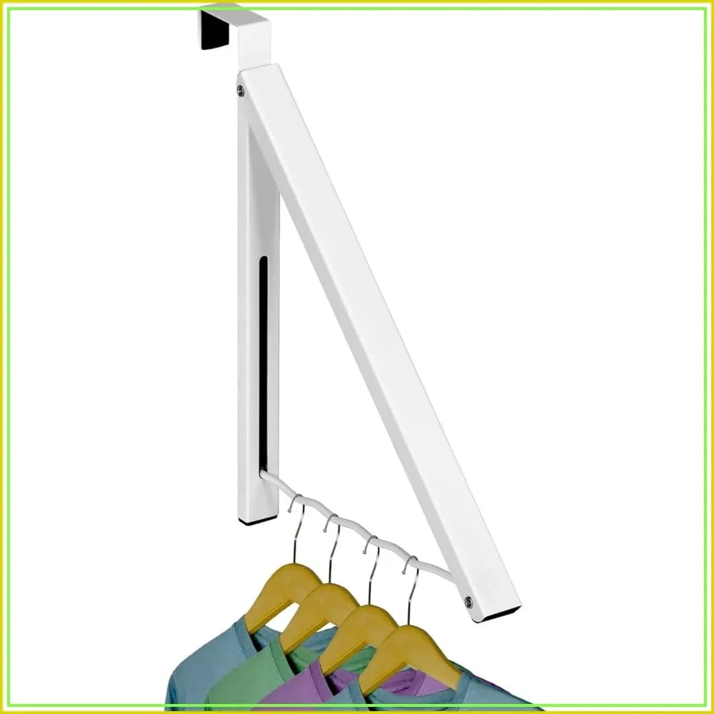 Foldable Over Door Hanger Rack - Holds 20 Lbs, Collapsible Metal Organizer for Clothes, Towels, Coats - White