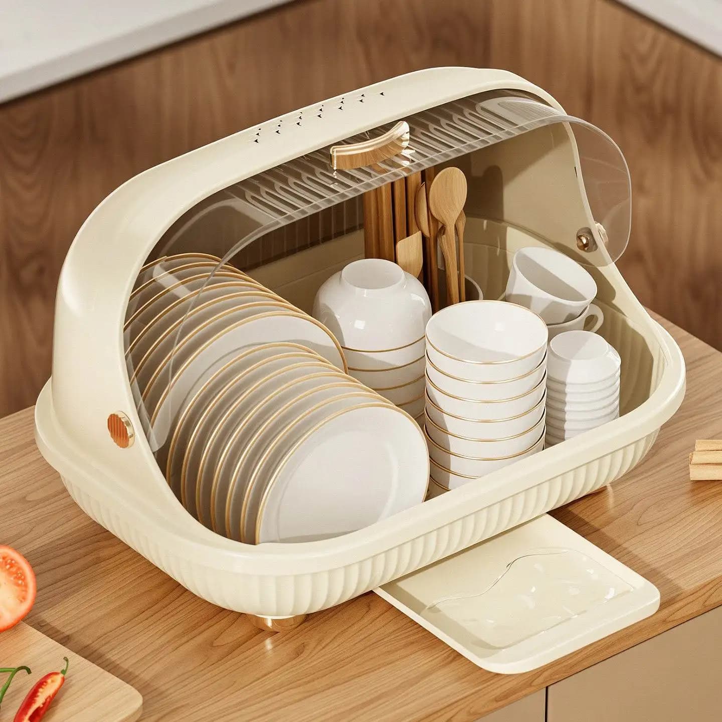 Kitchen container with lid, Multifunctional dishes for Wardrobe, Bowl holder for Home Use, UV Printed Surface Nordic Style
