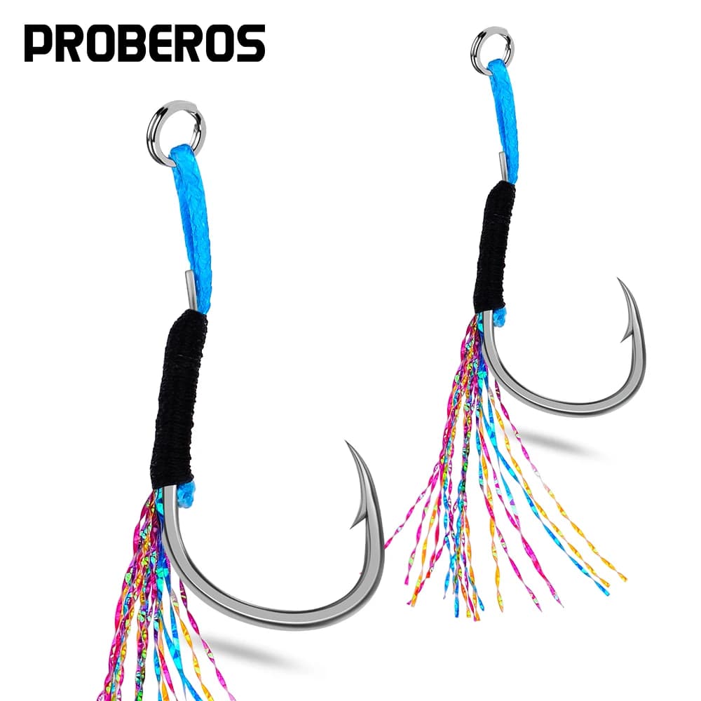 PROBEROS 10 pezzi legati con seta brillante pesca in mare piastra in ferro Aingle Hook Sea Fishing Boat amo da pesca attrezzatura da pesca all'ingrosso