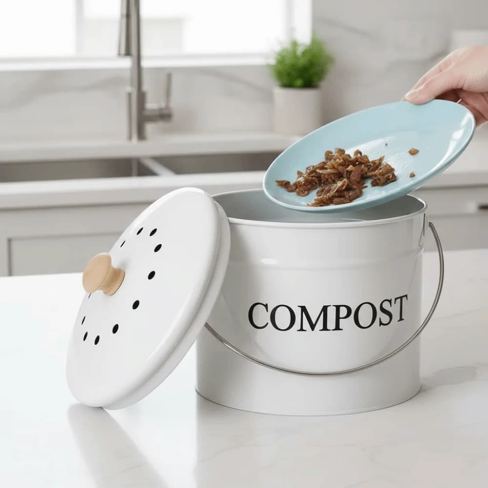 Odorless Kitchen Compost Bucket Large Capacity with Lid Food Waste Composting Bin Round Folding Handle Kitchen Trash Bin