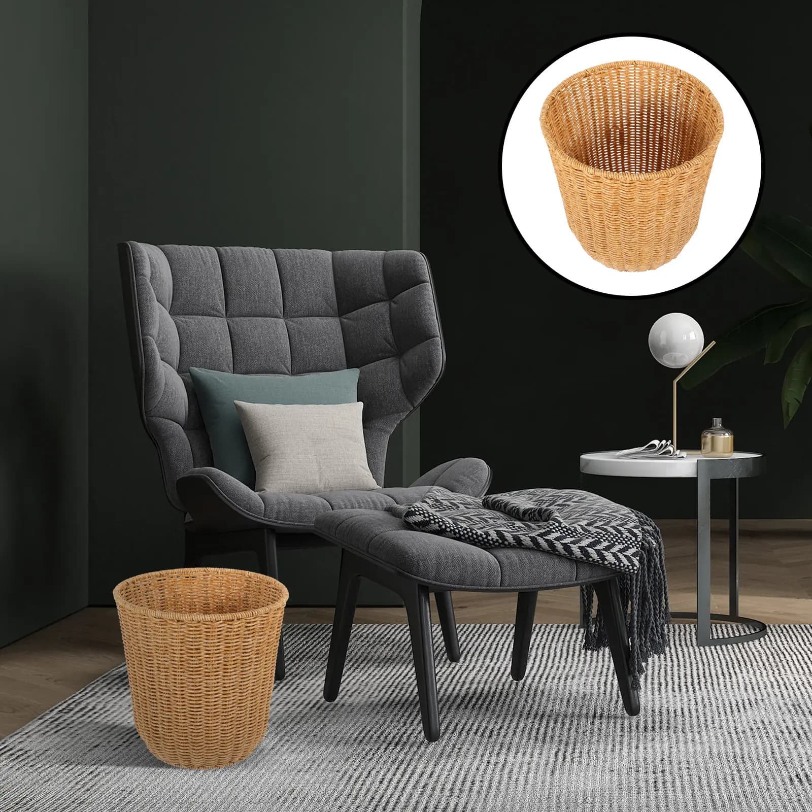 Cestino per Rifiuti in Imitazione di Rattan Intrecciato, Cesto Rustico per la Conservazione, Cestino per Rifiuti Domestici per Soggiorno, Cucina, Bagno