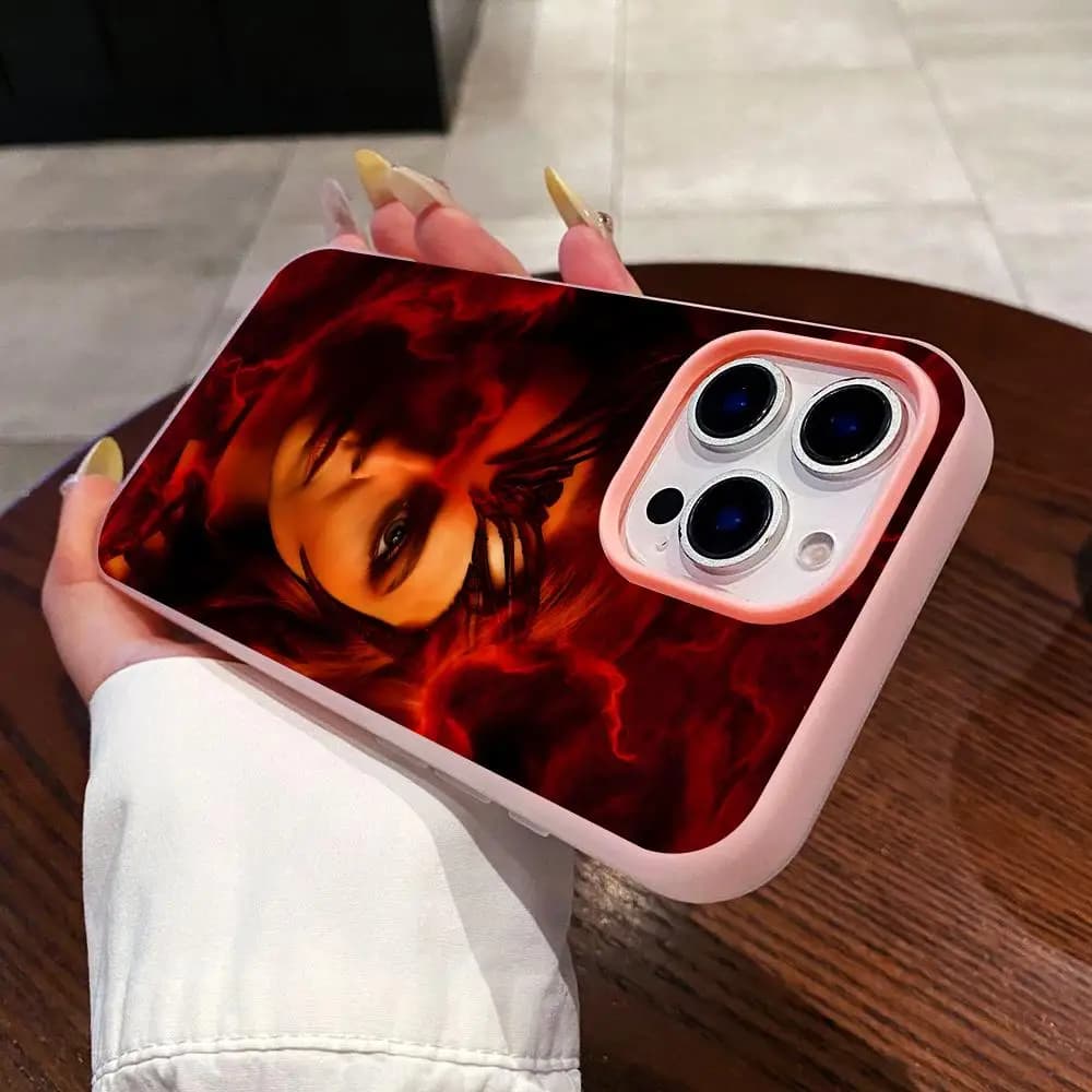 Custodia Protettiva Rosa a Doppio Strato in Gelatina Fashion Elizabeth Olsen per iPhone 17 16 15 14 13 12 11 Air Pro Max Plus