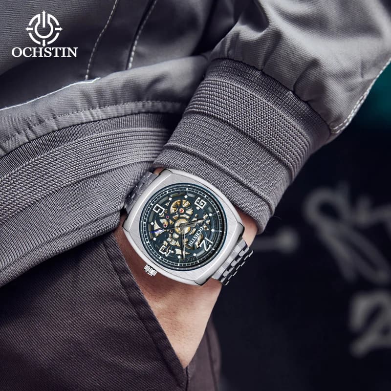 OCHSTIN Man Classic Masterpiece Wristwatch Anti-rust Polished Steel Strap Men's Skeleton Mechanical Movement Business Clock