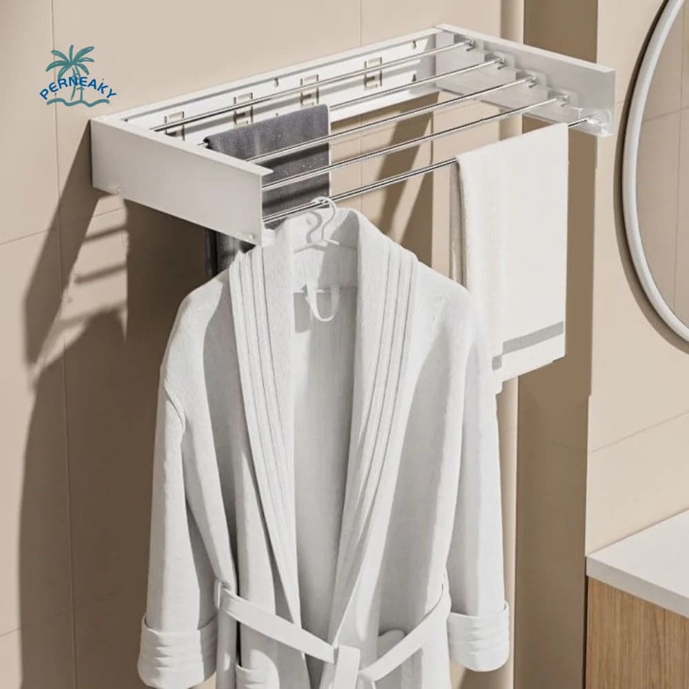 Carbon Steel Invisible Clothes Drying Rack 5 Rods 60CM Folding Clothes Hanger Heavy-Duty Large Capacity Clothesline Pole Hanger