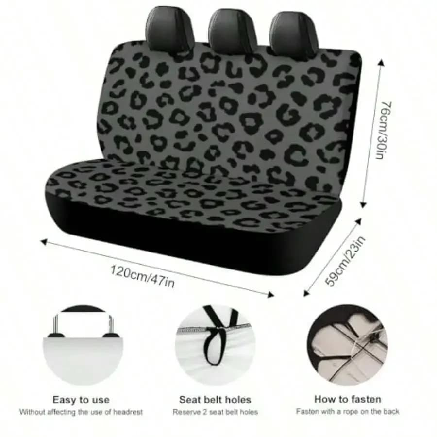 Universal Bench Seat Cover Dark Gray Black Leopard Print Dirt Proof Car Back Seat Cover For Adults