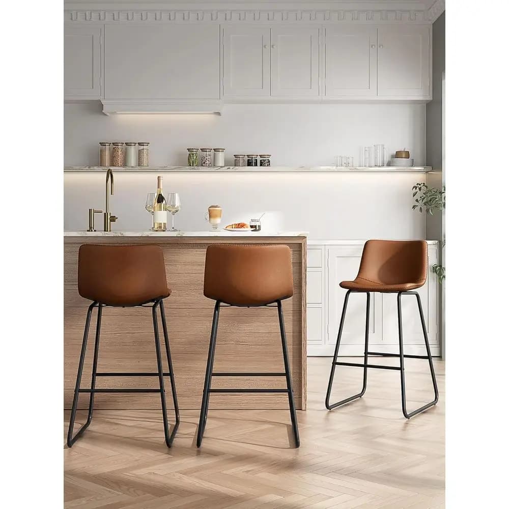 TIFICY Set di sgabelli da bar da 26 pollici ad altezza bancone, 3 sgabelli da bar moderni in ecopelle con schienale, gambe e poggiapiedi in metallo, ideali per Ki