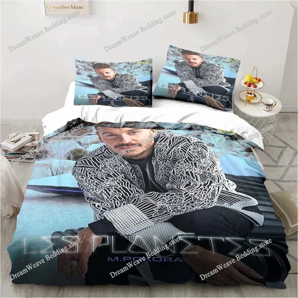 Set di Biancheria da Letto Singer M. Pokora, Copripiumino 3D, Design alla Moda, Decorazione, Set Copripiumino King Size, Set per Letto Matrimoniale, Set di Biancheria da Letto
