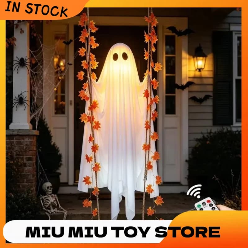 Halloween Decorations Outdoor Luminous Hanging Ghost Swing Decorations With String Lights Brightness Yard Ghost Swing Ornament