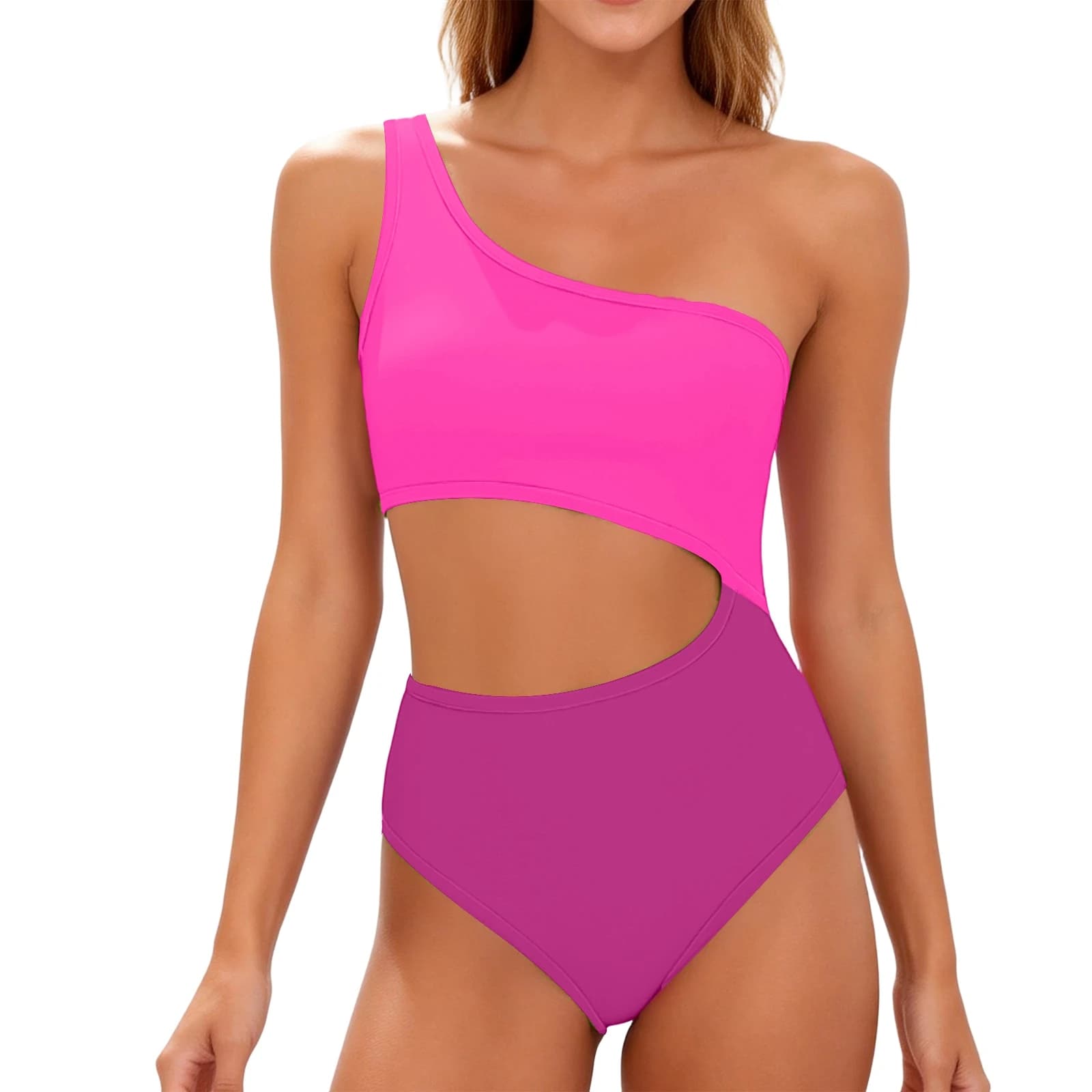 Nuovo Costume da Bagno Intero da Donna Imbottito Monospalla con Cut-Out e Dettagli a Contrasto, Collezione 2026