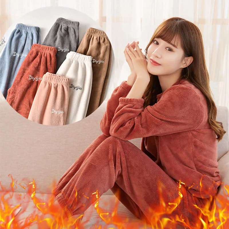 Pigiama invernale in velluto corallo da donna, spesso, casual, termico, comfort, pigiama, set, pullover, pantaloni, cartone animato, flanella, indumenti da notte
