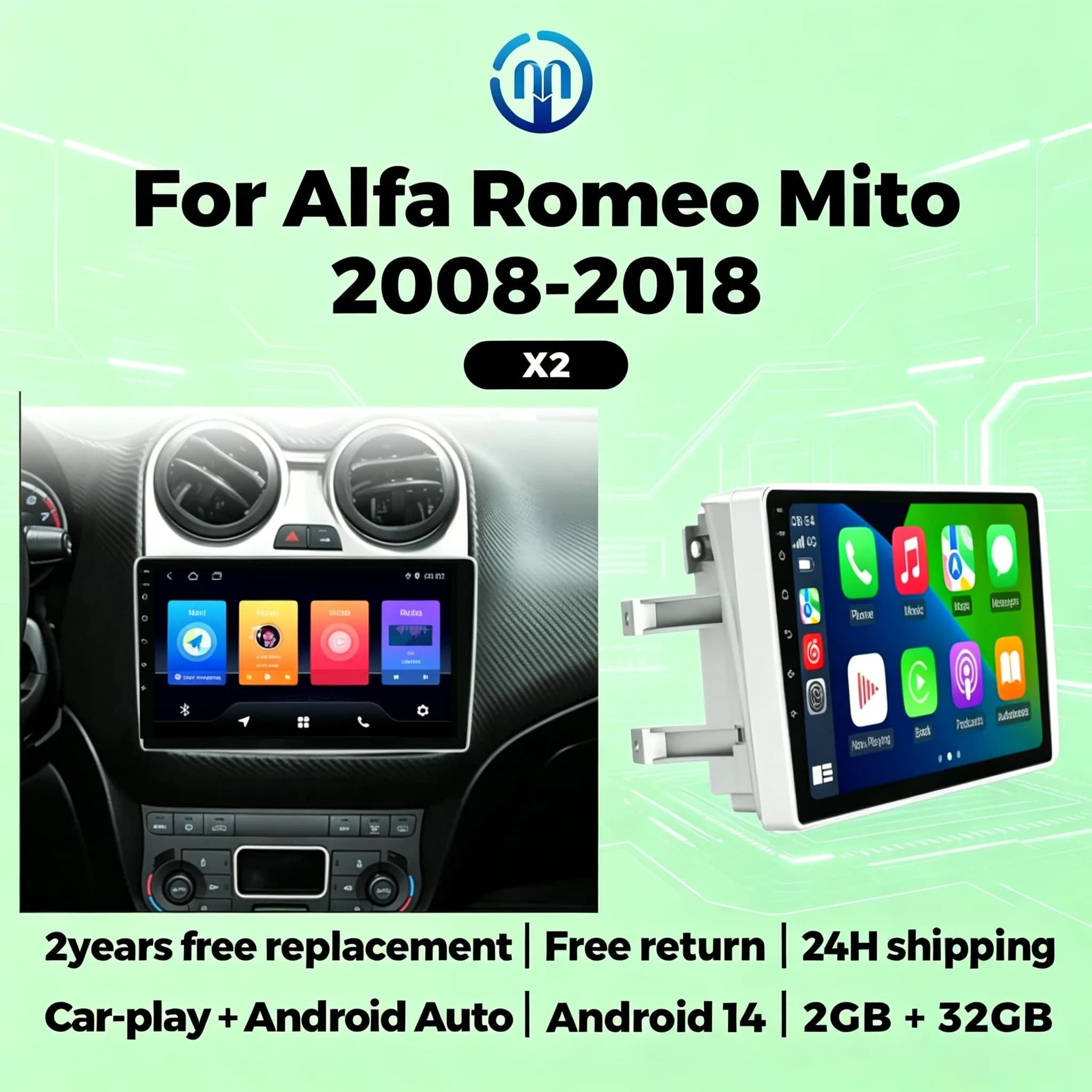9 Inch Car Play Android Auto For Alfa Romeo Mito 2008-2018 Car Radio Stereo Multimedia Player GPS Navigation DSP BT FM Autoradio