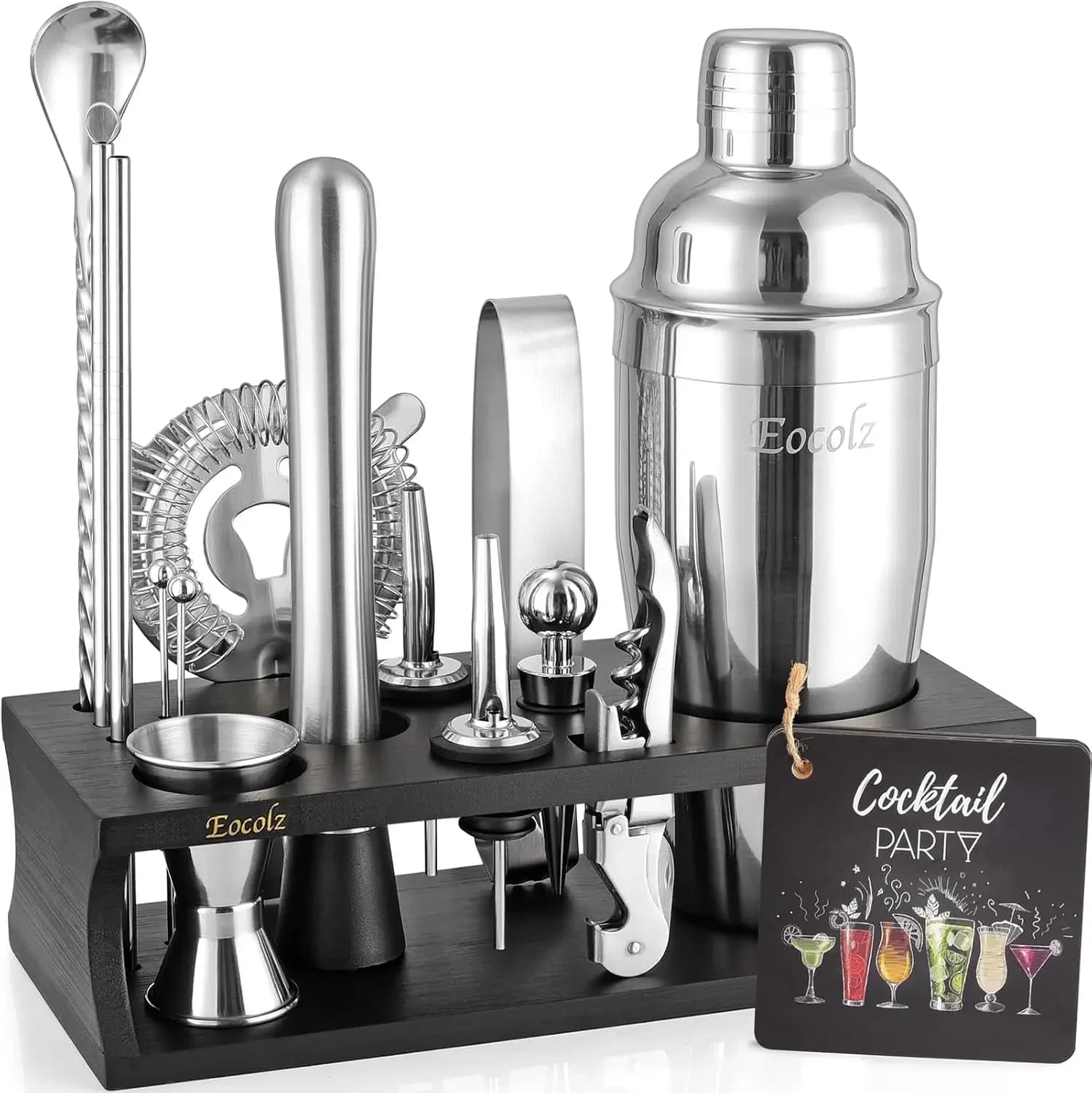 17-Piece Cocktail Shaker Set with Stand, Martini Shaker & Bar Tools for Home Mixology, Gift Idea
